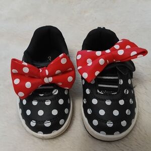 Disney Black and White Polka Dot Sneakers with Red Bow Sz 3 Infant Toddlers